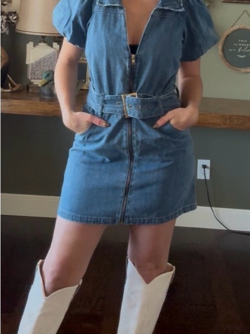 Show Me Your MuMu Blue Denim Belted Mini Dress